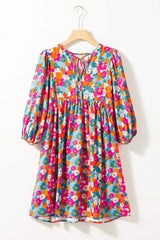 Floral Tie Neck Puff Sleeve Mini Dress - Trendsi - Flyclothing LLC