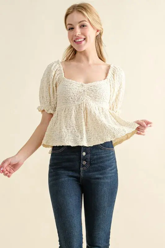 And The Why Lovely Textured and Smocked Top - Trendsi - Flyclothing LLC