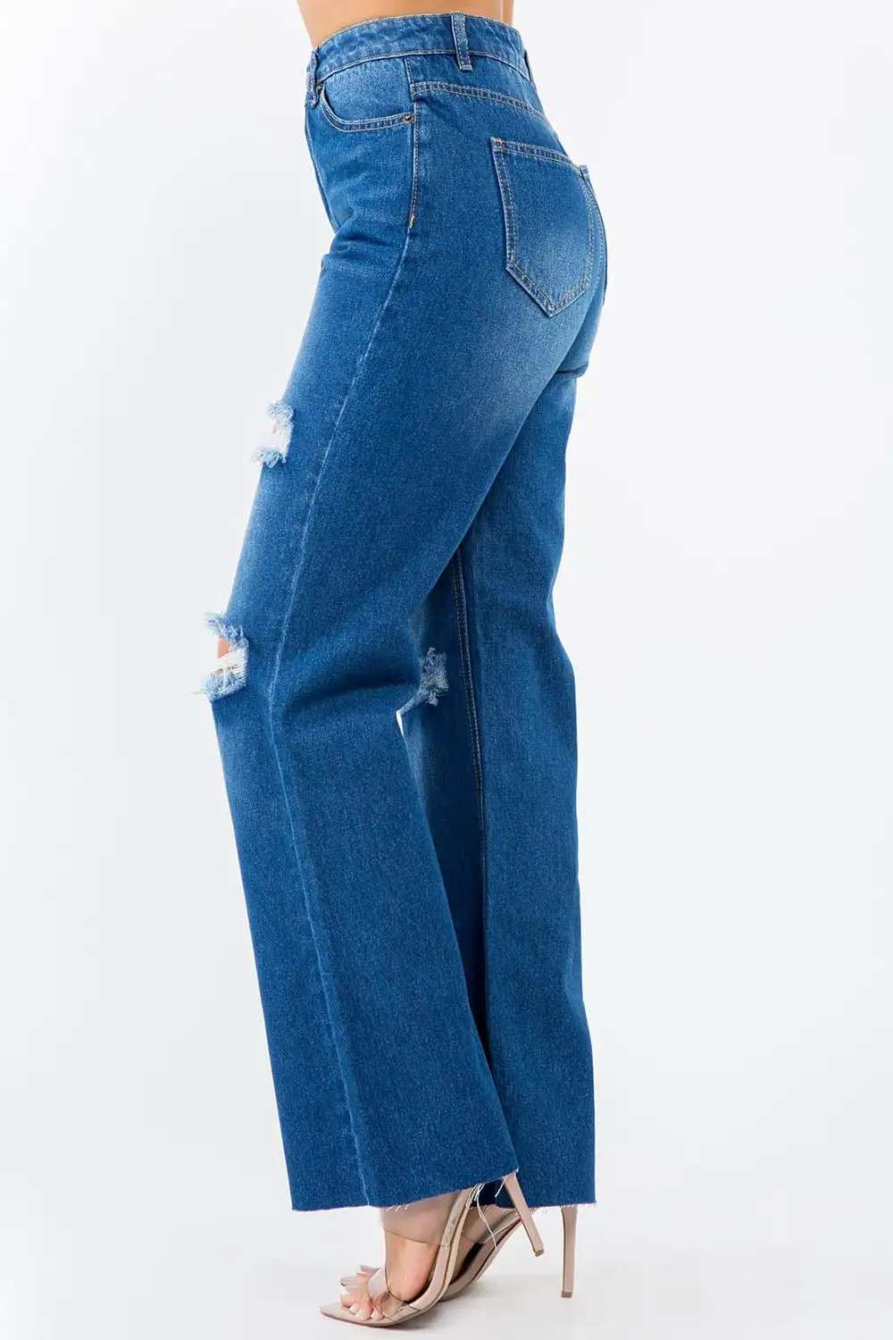 American Bazi High Waist Distressed Wide Leg Jeans - Trendsi - Flyclothing LLC