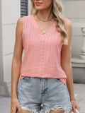 V-Neck Eyelet Knit Cami Tank Top - Trendsi - Flyclothing LLC