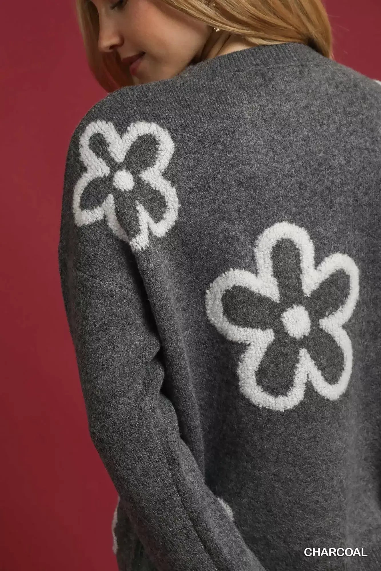 Umgee Round Neck Sweater with Floral Accents - Trendsi - Flyclothing LLC