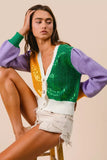BiBi Mardi Gras Color Block Sequin Sweater Cardigan - Trendsi - Flyclothing LLC