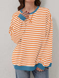 Contrast Striped Long Sleeve Sweatshirt - Trendsi - Flyclothing LLC
