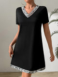 Sequin V-Neck Short Sleeve Mini Dress - Trendsi