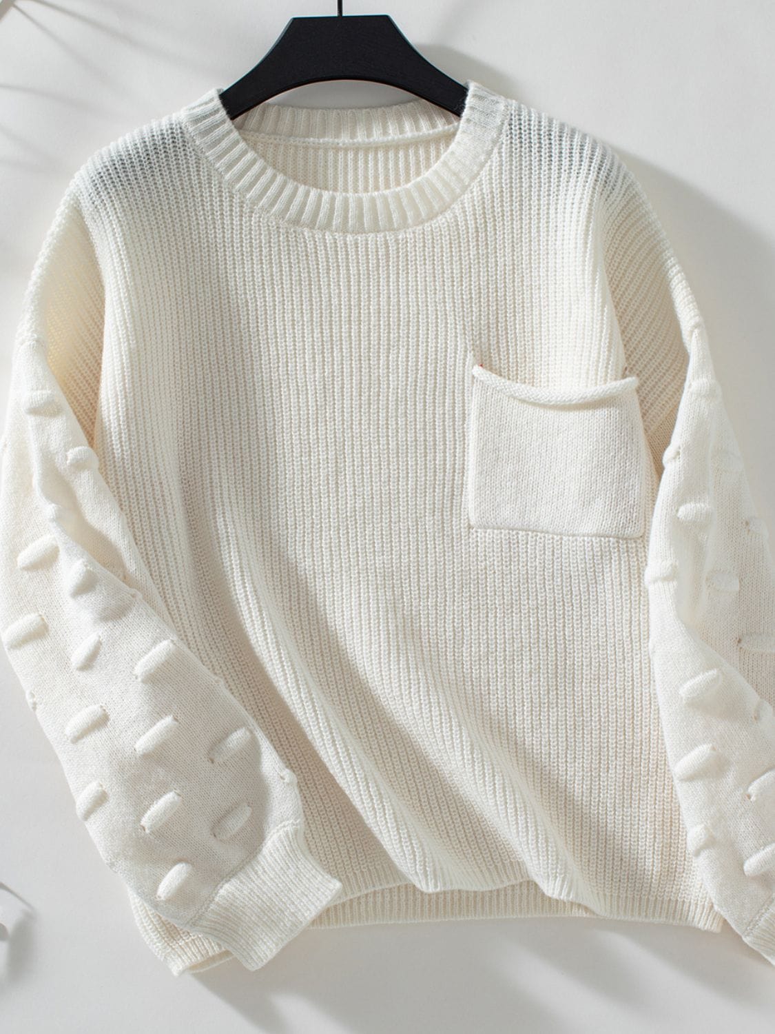 Round Neck Drop Shoulder Sweater - Trendsi