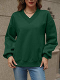 V-Neck Long Sleeve Dropped Shoulder Sweatshirt - Trendsi - Flyclothing LLC