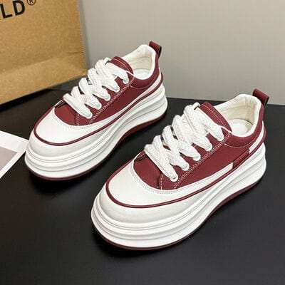 Lace-Up Contrast Platform Sneakers - Trendsi - Flyclothing LLC