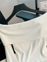 Off-Shoulder Bowknot Ribbed Knit T-Shirt - Trendsi - Flyclothing LLC