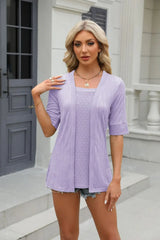 Texture Square Neck Half Sleeve Blouse - Trendsi - Flyclothing LLC