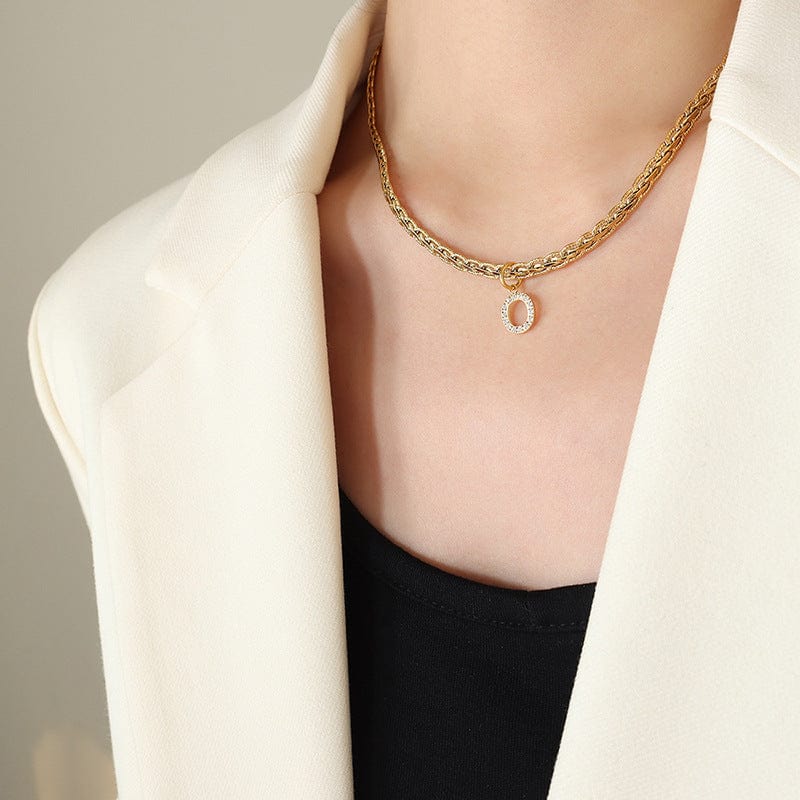 Brass Inlaid Zircon Letter Pendant Necklace - Trendsi