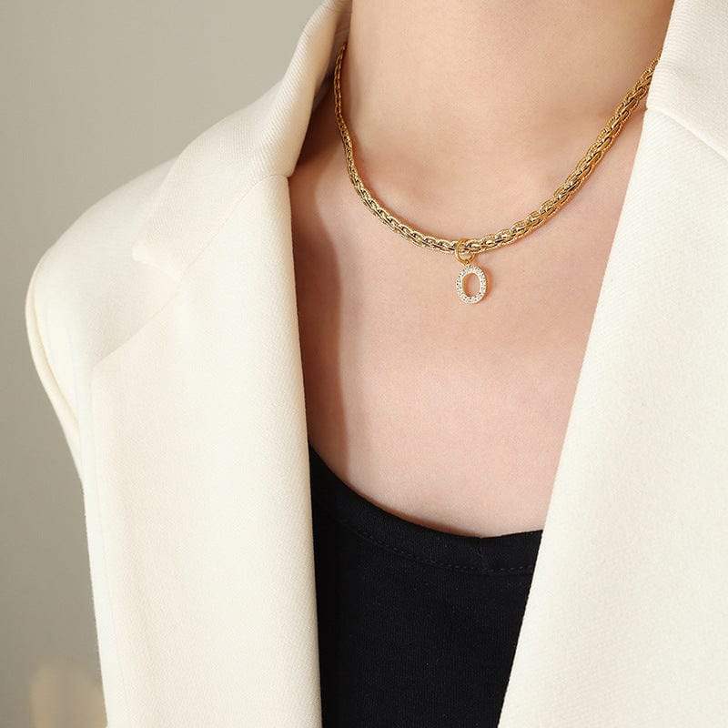Brass Inlaid Zircon Letter Pendant Necklace - Trendsi - Flyclothing LLC