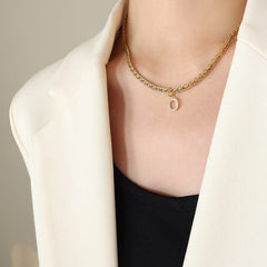 Brass Inlaid Zircon Letter Pendant Necklace - Trendsi