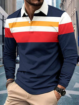 Men's Full Size Collared Contrast Striped Polo Plus Size - Trendsi - Flyclothing LLC
