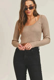 MABLE Long Sleeve Crop Sweater Top and Inner Bra Set - Trendsi