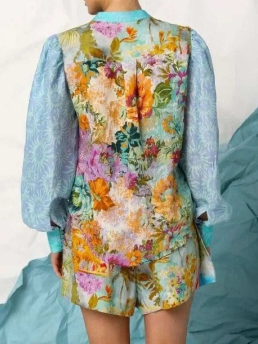 Printed Button Up Shirt and Shorts Set - Trendsi - Flyclothing LLC