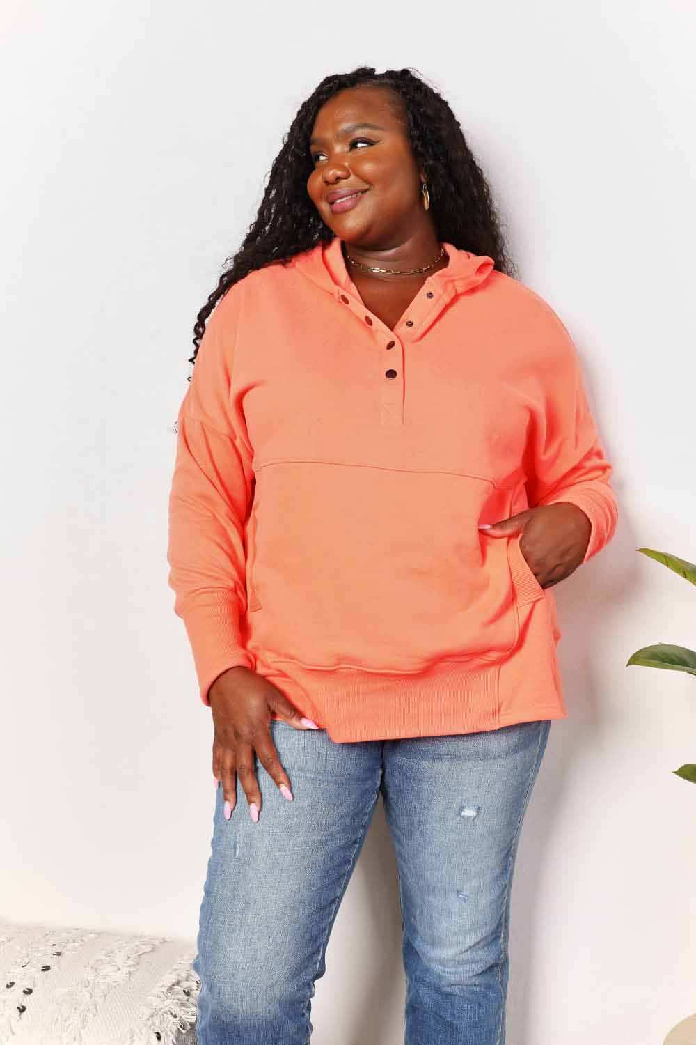 Double Take Quarter-Snap Dropped Shoulder Hoodie - Trendsi - Flyclothing LLC