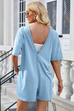 Backless Round Neck Half Sleeve Romper - Trendsi - Flyclothing LLC