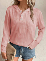 Textured Long Sleeve Hoodie - Trendsi - Flyclothing LLC