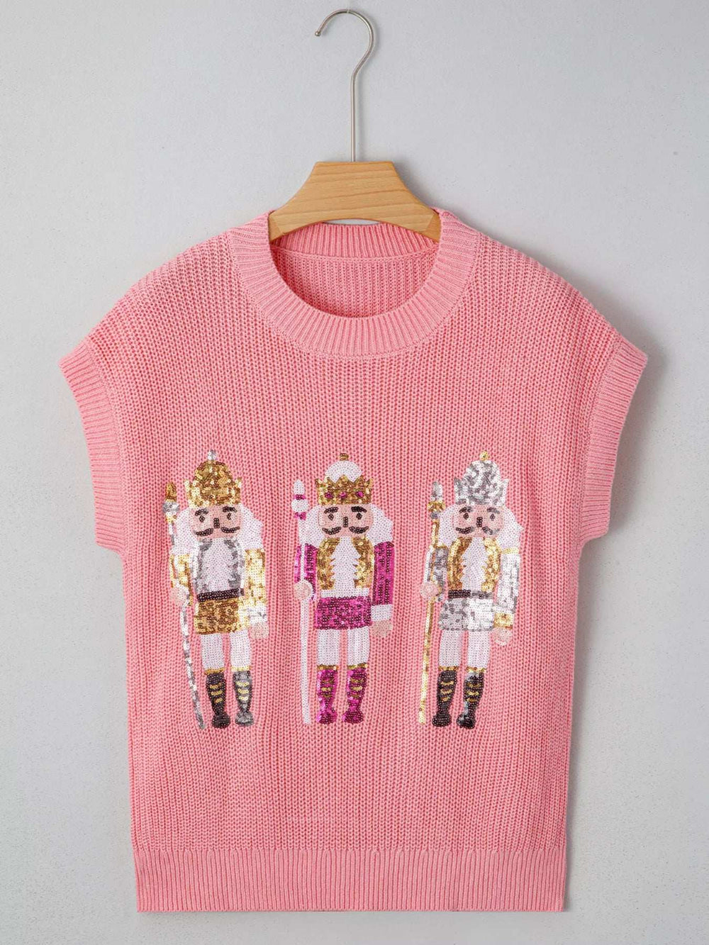 Nutcracker Sequin Short Sleeve Sweater Vest - Trendsi - Flyclothing LLC
