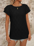 Eyelet Round Neck Double Layered Ruffled Short Sleeve Top - Trendsi - Flyclothing LLC