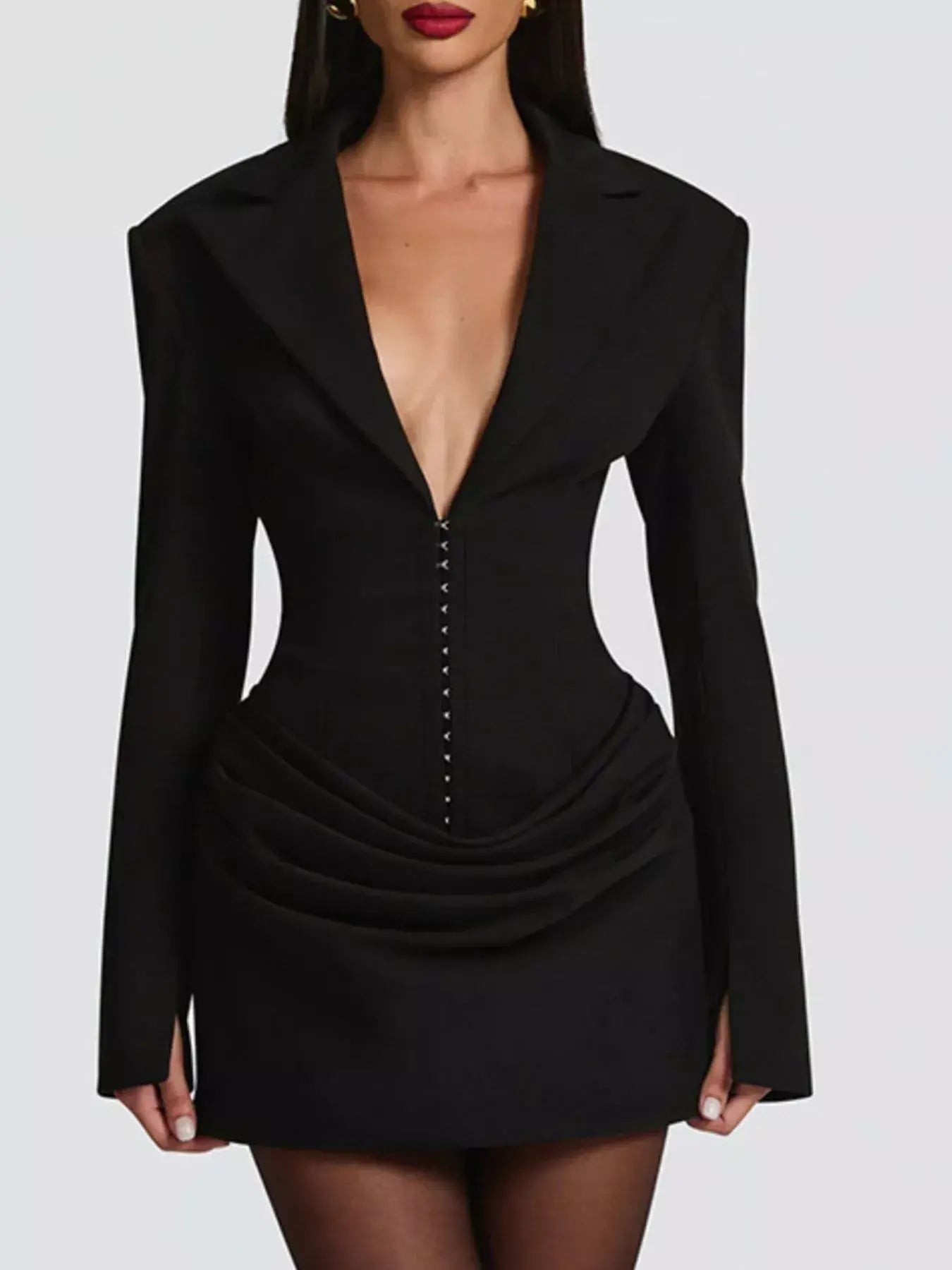 Full Size Blazer-Style Long Sleeve Mini Dress Plus Size - Trendsi - Flyclothing LLC