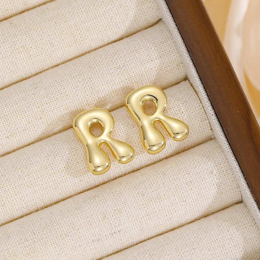 18K Gold-Plated Bubble Letter Stud Earrings - Trendsi - Flyclothing LLC