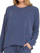 Zenana Corded Rib Long Sleeve Tee and Shorts Set - Trendsi - Flyclothing LLC