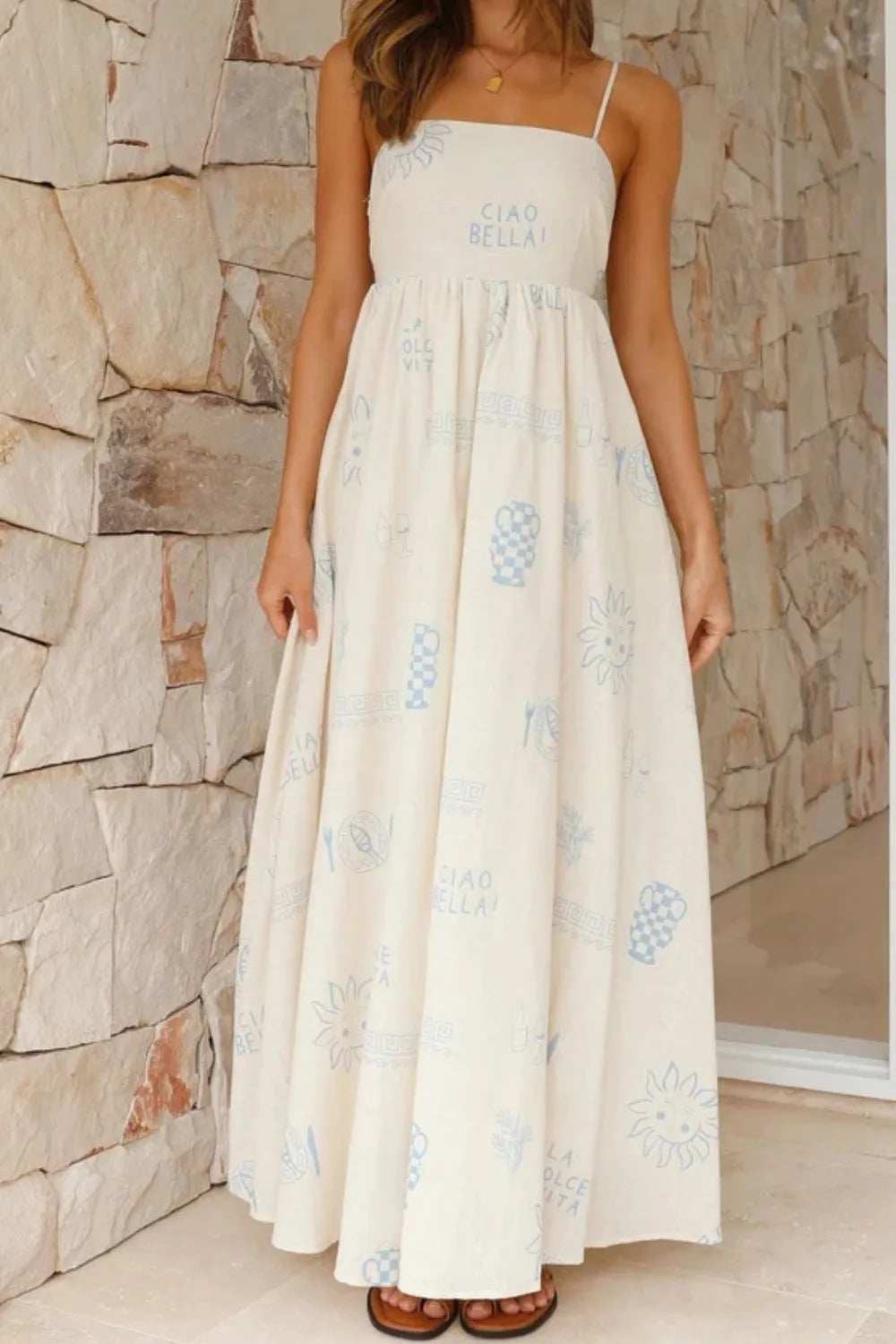 Cutout Back Printed Square Neck Maxi Cami Dress - Trendsi - Flyclothing LLC