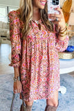 Printed Tie Neck Long Sleeve Mini Dress - Trendsi
