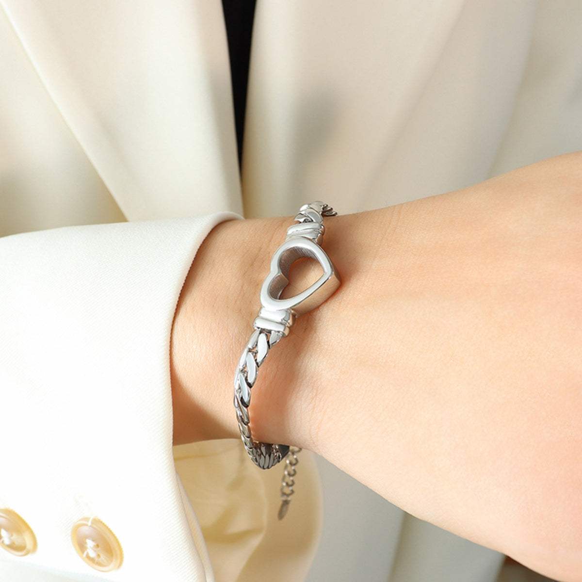 Titanium Steel Cutout Heart Bracelet - Trendsi - Flyclothing LLC