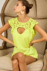 BiBi French Terry Knit Cut Out Detailed with Lace - Trendsi - Flyclothing LLC
