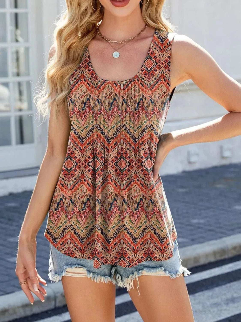 Printed Scoop Neck Wide Strap Tank - Trendsi - Flyclothing LLC
