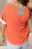 Color Block V-Neck Short Sleeve T-Shirt - Trendsi - Flyclothing LLC