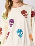 Halloween Colorful Skull Sequin Oversized Sweatshirt - Trendsi - Flyclothing LLC