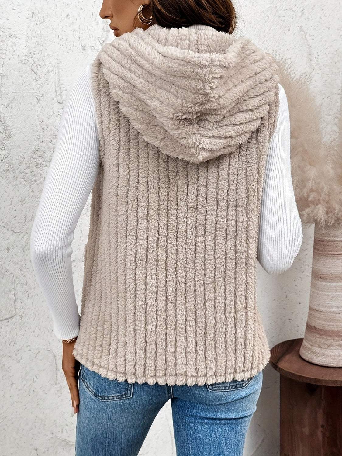 Fuzzy Hooded Vest with Pockets - Trendsi - Flyclothing LLC