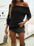 Off-Shoulder Long Sleeve Sweater - Trendsi - Flyclothing LLC