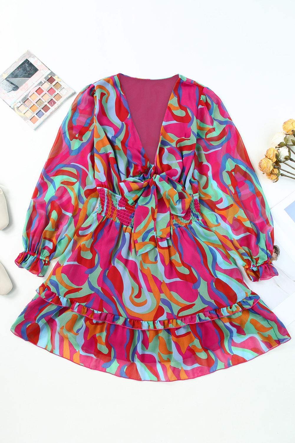 Printed Flounce Sleeve Mini Dress - Trendsi - Flyclothing LLC