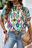 Printed Mock Neck Half Sleeve Blouse - Trendsi - Flyclothing LLC