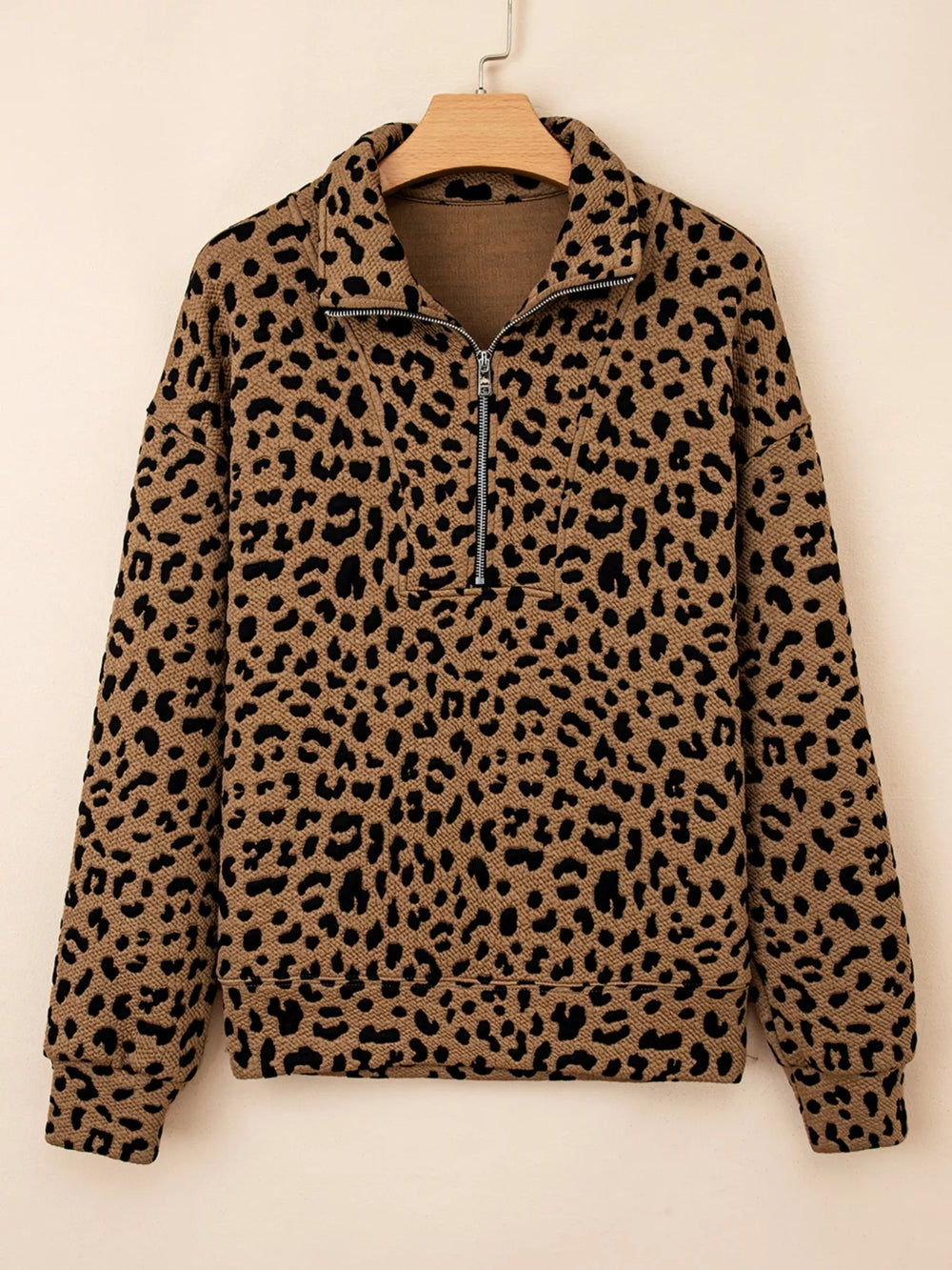 Leopard Print Quarter Zip Sweatshirt - Trendsi - Flyclothing LLC