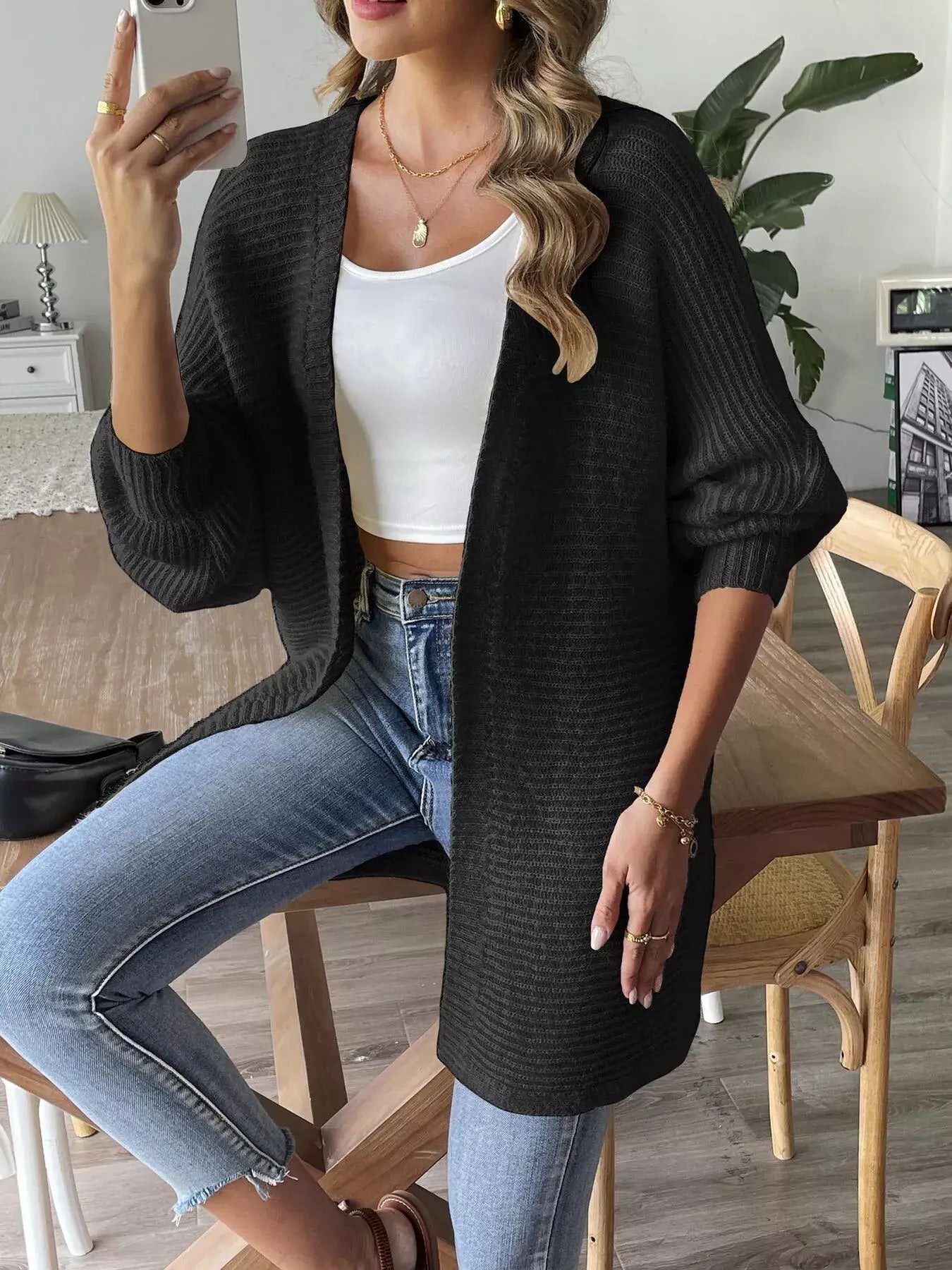 Open Front Drop Shoulder Cardigan - Trendsi - Flyclothing LLC