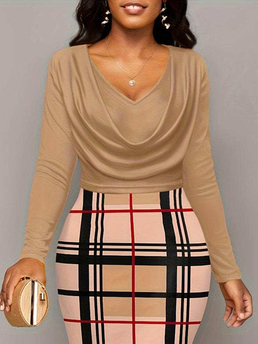 Plus Size Plaid Long Sleeve Mini Dress - Trendsi - Flyclothing LLC