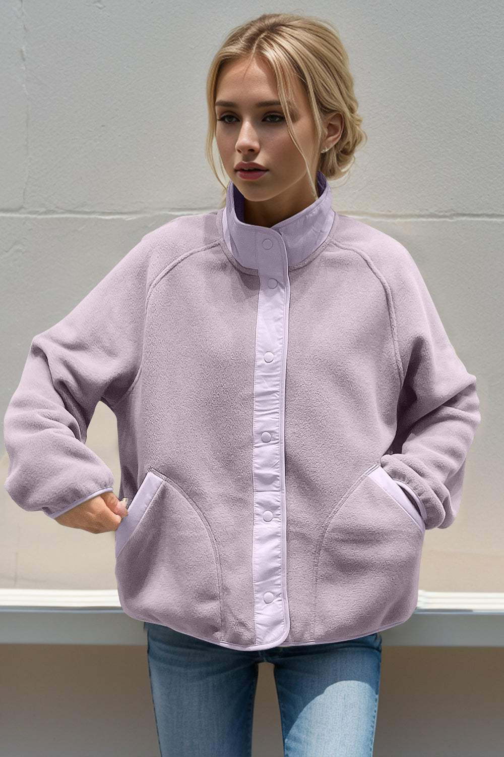 Double Take Snap Down Raglan Sleeve Jacket with Pockets - Trendsi - Flyclothing LLC