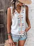Tassel Printed V-Neck Tank - Trendsi - Flyclothing LLC