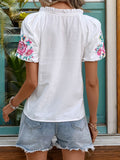 Frill Embroidered V-Neck Short Sleeve Blouse - Trendsi