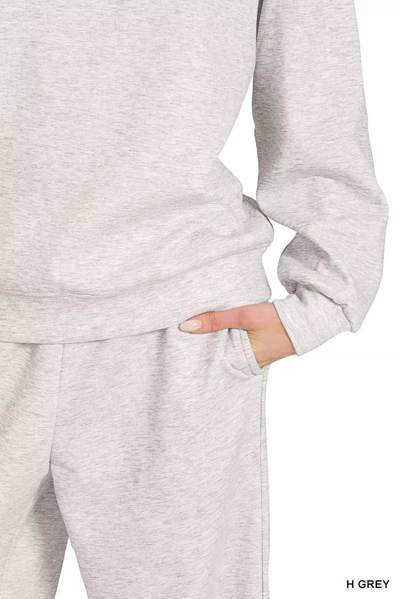 Zenana Scuba Crewneck Pullover and Pants Set - Trendsi - Flyclothing LLC