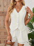 Button Up Vest and Shorts Set - Trendsi
