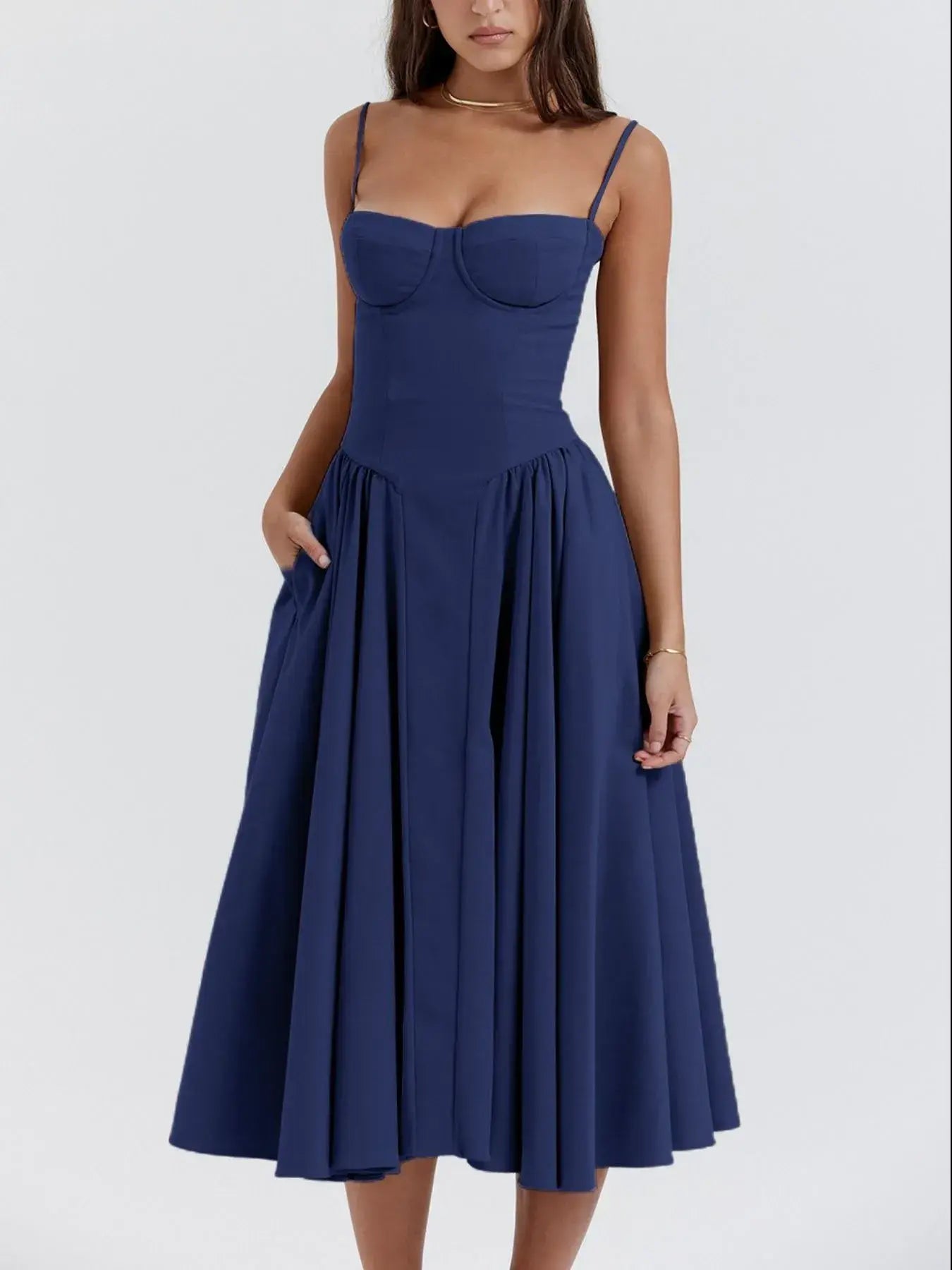 Sweetheart Neck Ruched Midi Dress - Trendsi - Flyclothing LLC