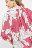 Umgee Peony Illustration Print Flounce Sleeve Blouse - Trendsi - Flyclothing LLC