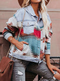 Geometric Button Up Long Sleeve Denim Jacket - Trendsi - Flyclothing LLC