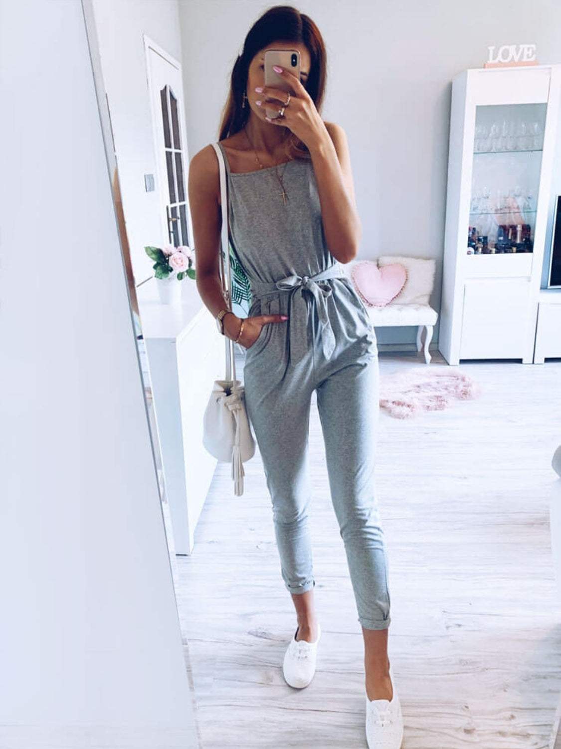 Tied Spaghetti Strap Square Neck Jumpsuit - Trendsi - Flyclothing LLC
